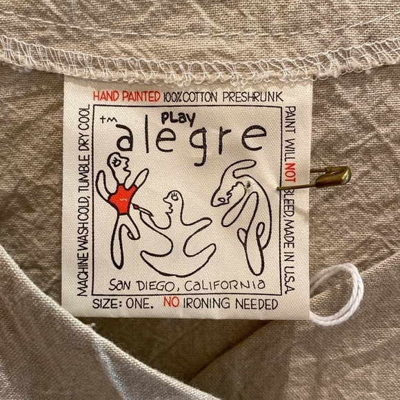 Play Alegre Hand Painted V Neck Boxy L/S Bls Jacket Draw Waist Cotton Oatmeal XL - Picture 5 of 8